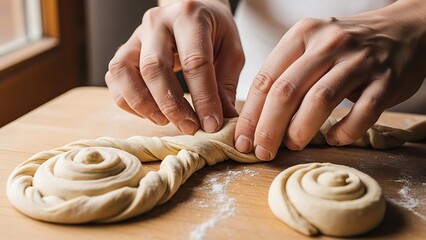 Delicate hands sculpting dough, crafting artisanal pastries with expertise