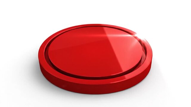 Red shiny button on white background.
