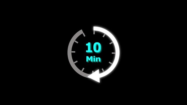 10 Min clock icon animation. 10 minute animation on black background and creating a stunning 4k video.