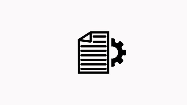 Black document and gear icon on white background cogwheel settings