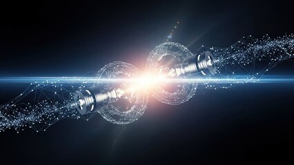 Futuristic technology concept with glowing connections and metallic components