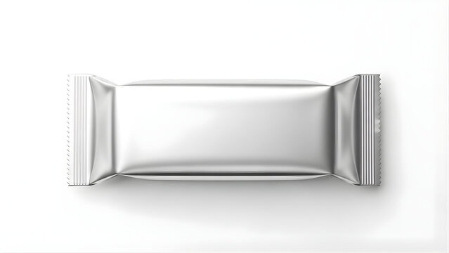 Empty silver snack wrapper isolated on white background
