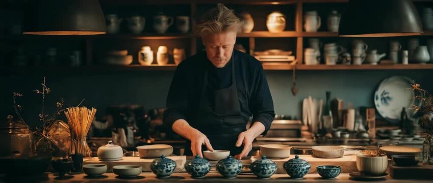 The Blur chef is responsible for making the restaurant's distinctive porcelain tea cups and serves customers straight from the kitchen counter.