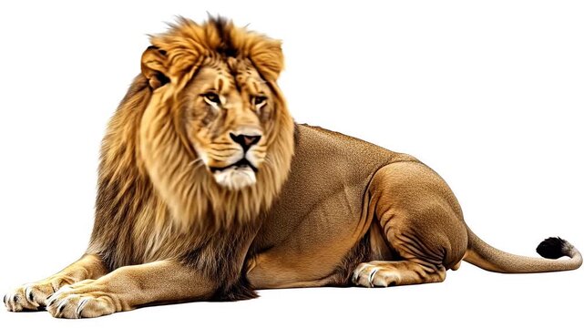 Majestic Male Lion Resting on a White Background.