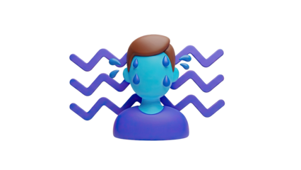 3D Sad cartoon character crying with water waves on transparent background