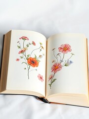 A lone open book with delicate floral illustrations on its pages, evoking a sense of wonder and imagination,  beautiful,  delicate