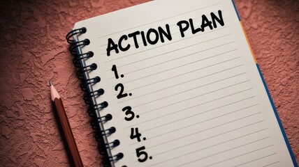 Blank action plan checklist in a spiral notebook with a sharpened pencil ready for goal setting and task organization