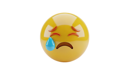 3D Crying emoji with a tear drop on transparent background