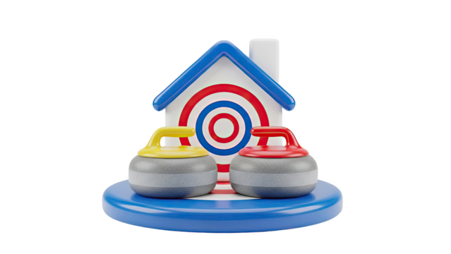 3D Curling Stones and House Icon on transparent background - Powered by Adobe