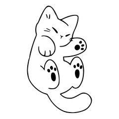 Fototapeta premium adorable cat rolling outline drawing