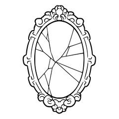 ornate broken mirror line art vector illustration