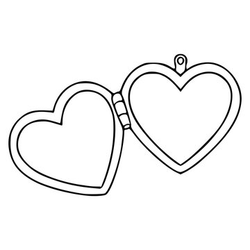 open heart locket pendant line art vector
