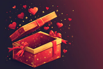 A radiant open gift box filled with sparkling hearts, symbolizing love and celebration