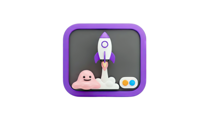 3D Cute Cartoon Rocket Launching with Pink Blob