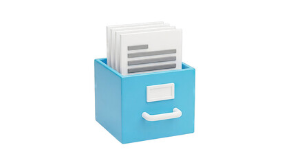 3D Icon of a blue filing cabinet with documents