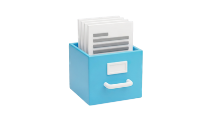 3D Icon of a blue filing cabinet with documents