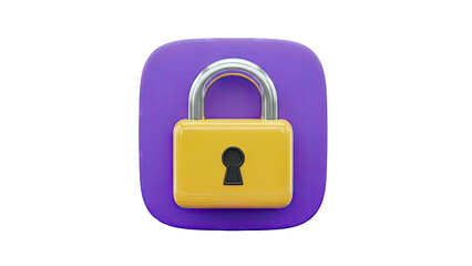 3D Icon of a Yellow Padlock on a Purple Square Background