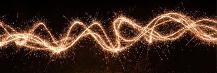 Long Exposure of Sparkling Light Trails Creating Unique Shapes Against a Dark Background During a Nighttime Celebration
