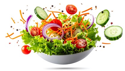 Healthy Food Concept With Vegetable Salad and Olive Oil Splash Motion