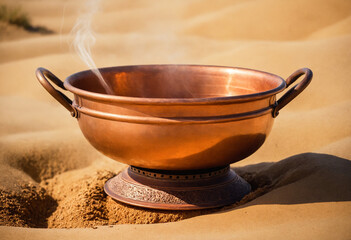 Vintage manual coffee grinder and coffee beans on rustic wooden table