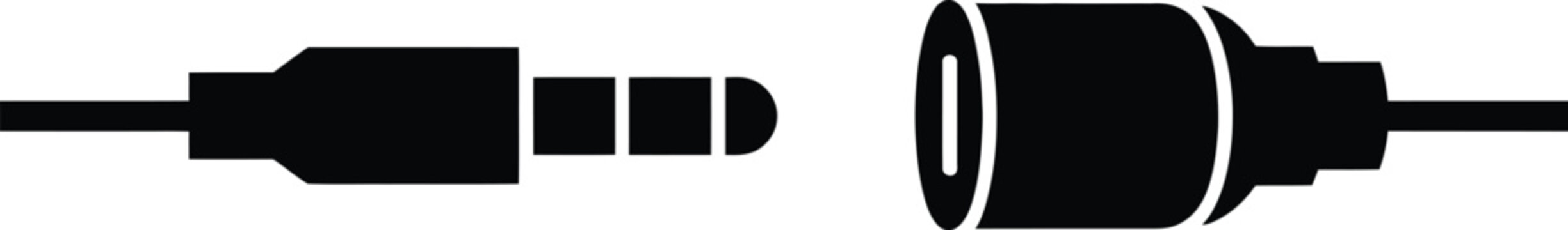 Black silhouette of a 3.5mm audio jack and socket