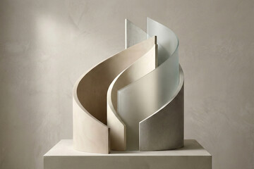 Abstract Sculpture With Intertwined Concrete And Glass Curves image photo