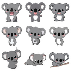 Set Icon of Koala kawaii minimal flat