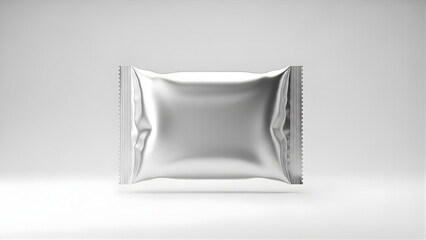 Shiny silver foil pouch isolated on white background