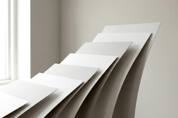 Stacked White Paper Sheets Curved Against Light Background image photo