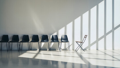 Minimalist Waiting Chairs With Sunlight Shadows