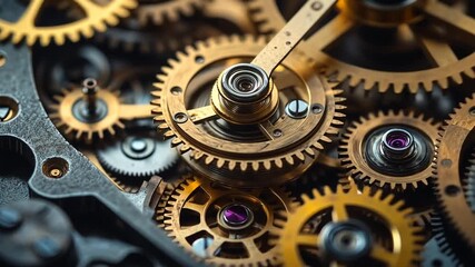 Intricate Clockwork Gears in Close-Up View