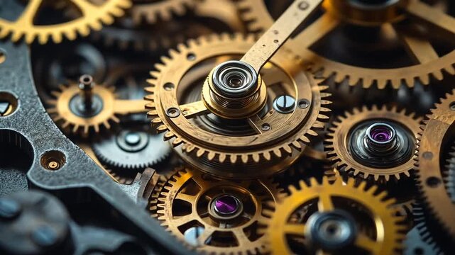 Intricate Clockwork Gears in Close-Up View