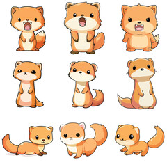 Set Icon of Marten kawaii minimal flat