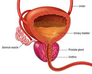 Male Urinary and Reproductive System Diagram &ndash; Labeled Medical Illustration of Bladder, Prostate and Seminal Vesicles