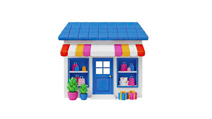 3D Cartoon Storefront with Shopping Bags and Gifts