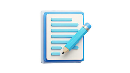 3D Icon: Writing and Editing Document with Pencil