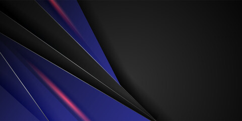 Fototapeta premium High contrast BLUE and black glossy stripes. Abstract tech graphic banner design. Vector corporate background