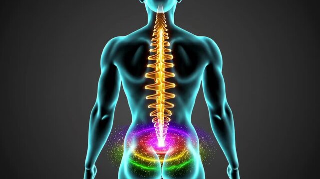 Human chakra energy points glowing with color shift, seamless loop 4K