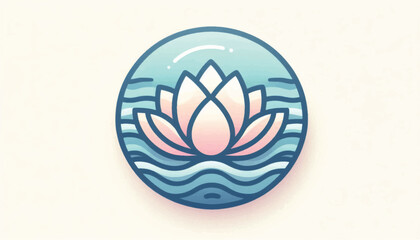 Naklejka premium Stylized Lotus Flower Floating on Water in a Circular Design.