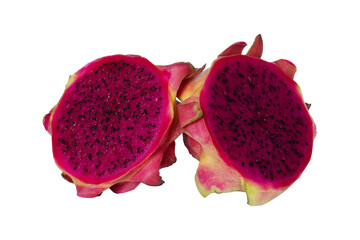 half ripe dragon fruit on white
