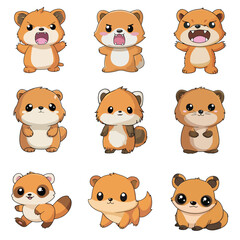 Set Icon of Olinguito kawaii minimal flat