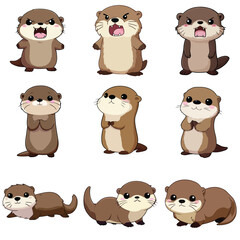 Set Icon of Otter kawaii minimal flat