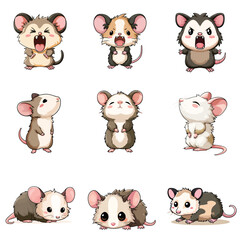 Set Icon of Possum kawaii minimal flat
