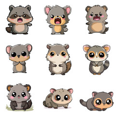 Set Icon of Potto kawaii minimal flat