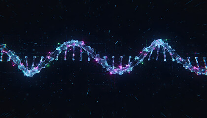 Abstract Digital DNA Helix - Futuristic Biotechnology and Genetic Engineering Concept in Neon Glow