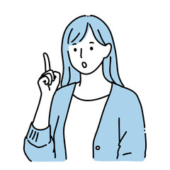 気づき・補足説明をする女性のイラスト｜解説・注意	ブルー