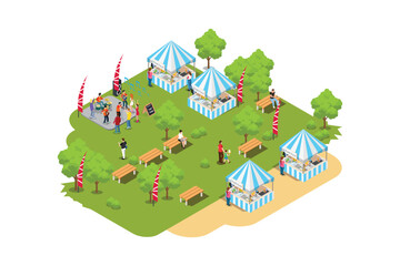 Fototapeta premium Vector illustration Isometric of People Shopping at Farmers Market
