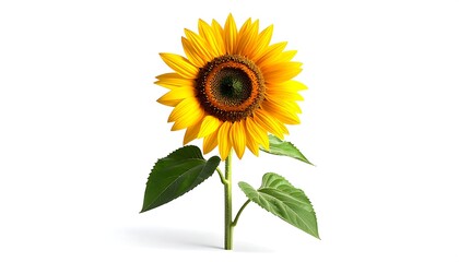 Obraz premium Vivid, single sunflower in full bloom, on a bright white background