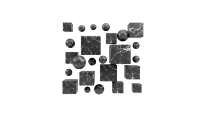 3D Marble Cubes and Spheres Collection on transparent background