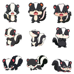 Set Icon of Skunk kawaii minimal flat